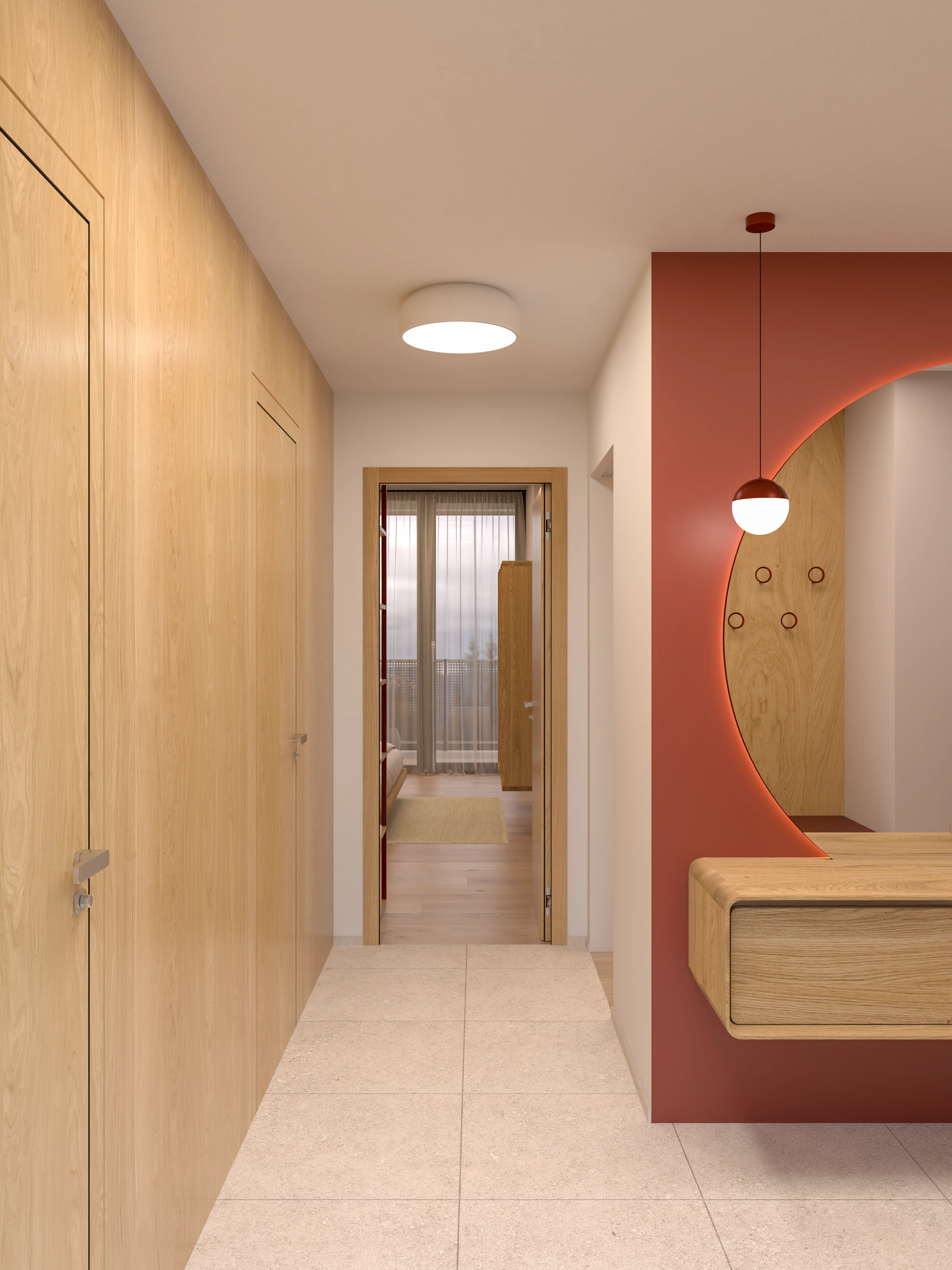 Chodba moderního bytu 2+KK – interiérová vizualizace