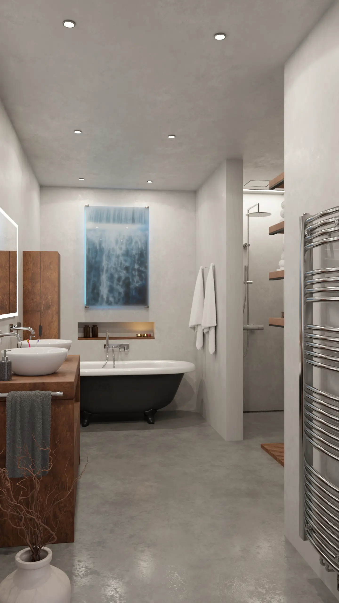 Detail koupelny s umyvadlem – interiérová vizualizace