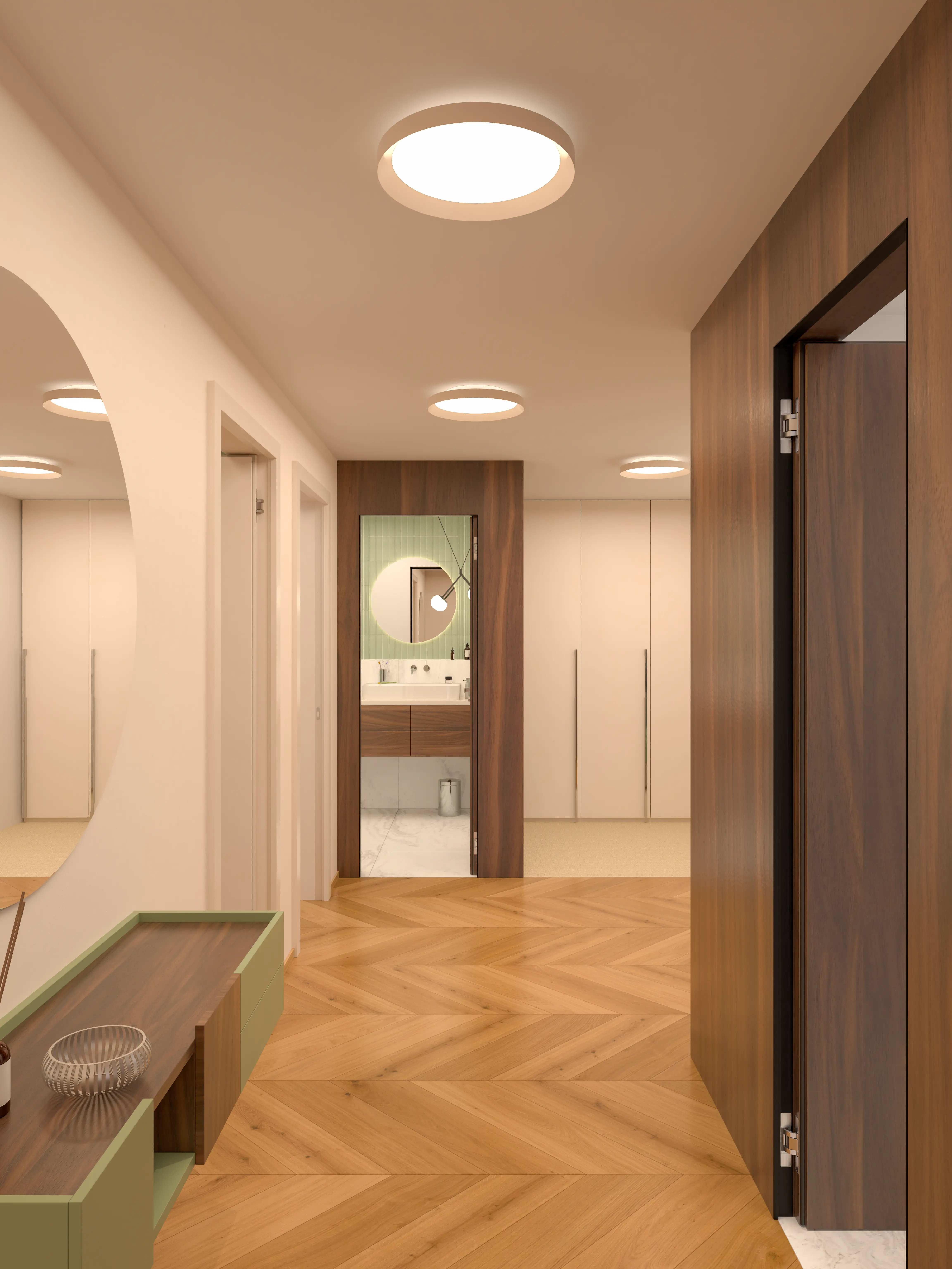 Chodba moderního bytu 3+KK – interiérová vizualizace