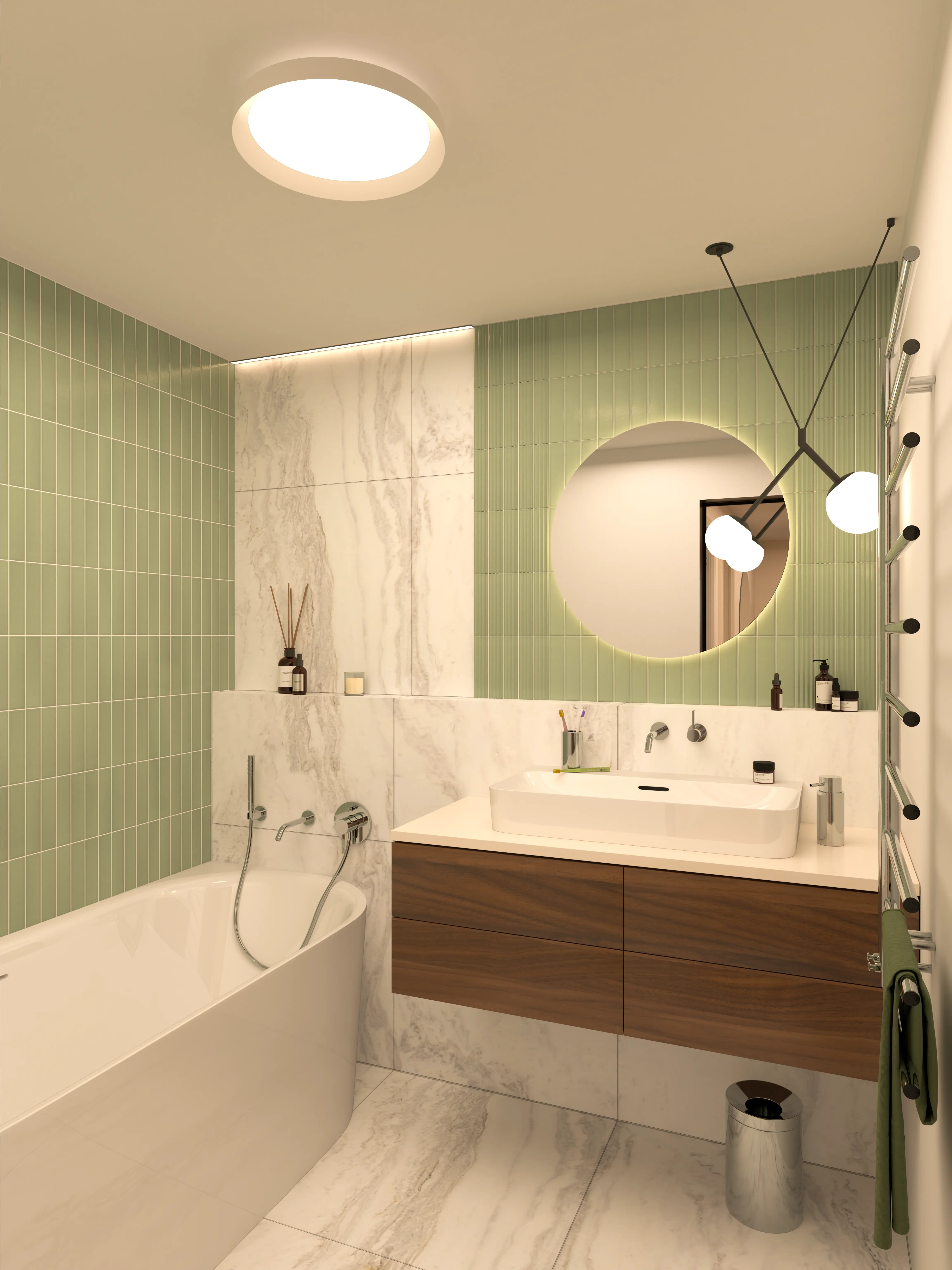 Koupelna v moderním bytě 3+KK – interiérová vizualizace