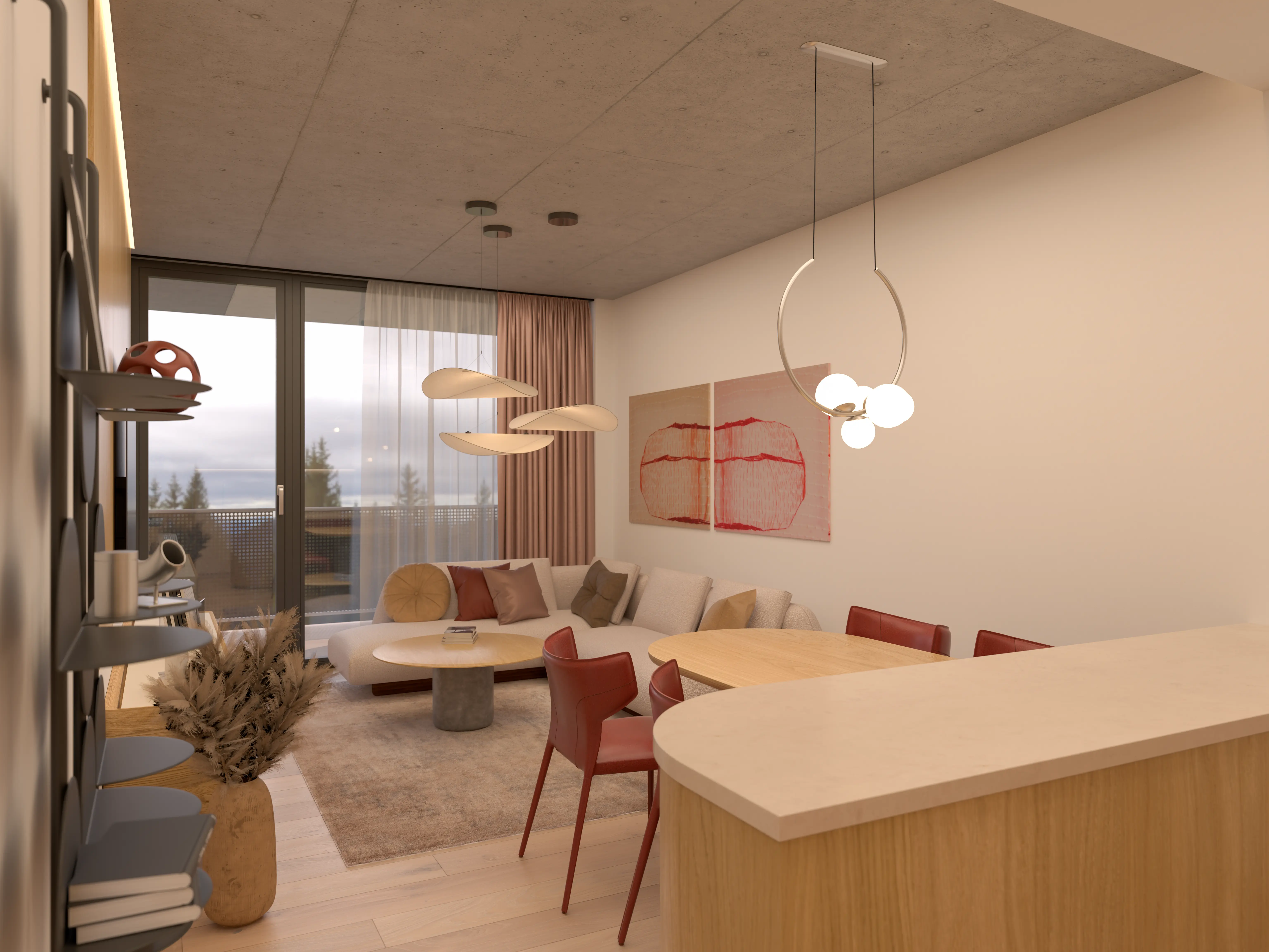 Obývací pokoj s kuchyní – byt 2+KK