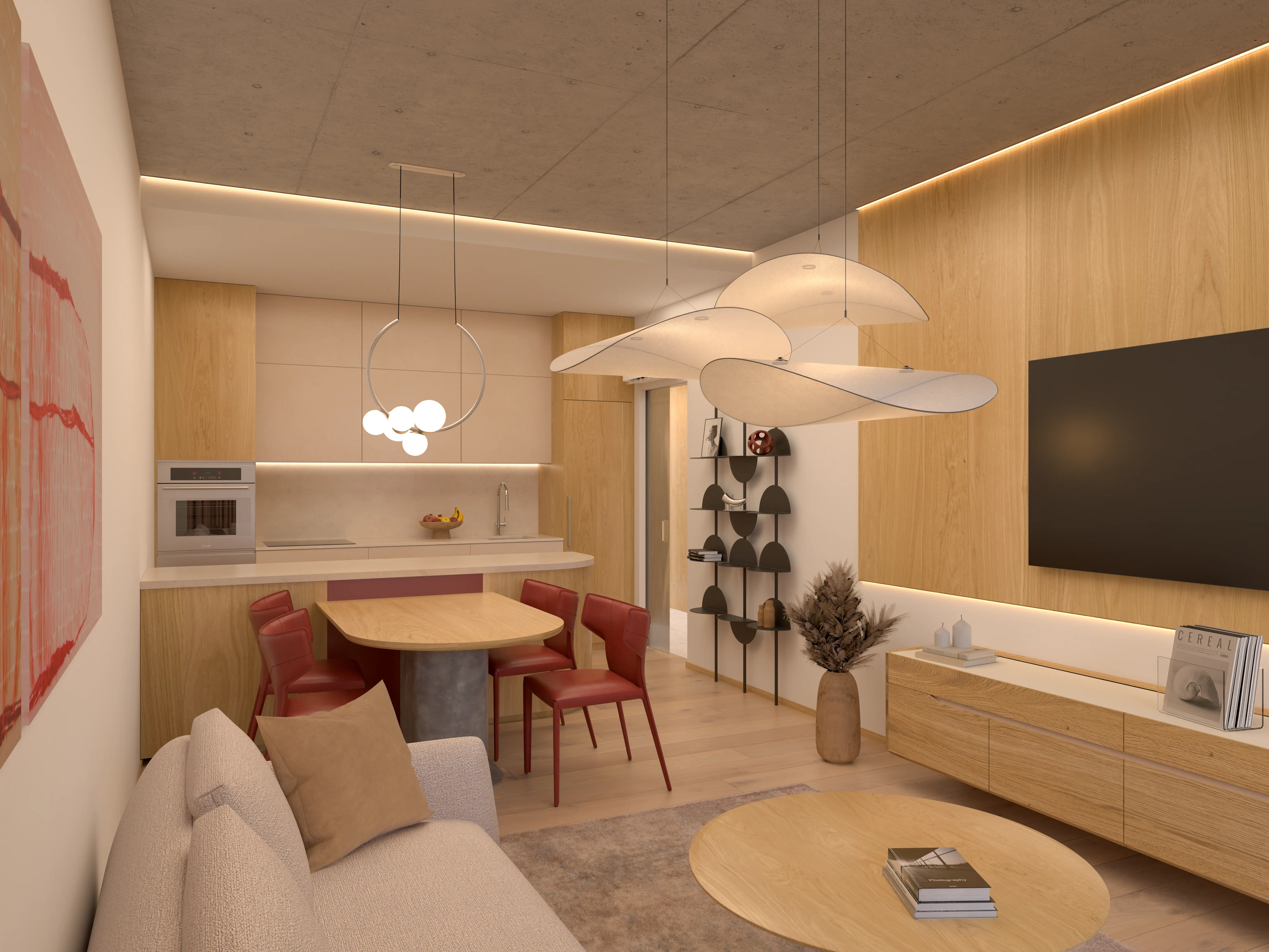 Kuchyně v moderním bytě 2+KK – interiérová vizualizace