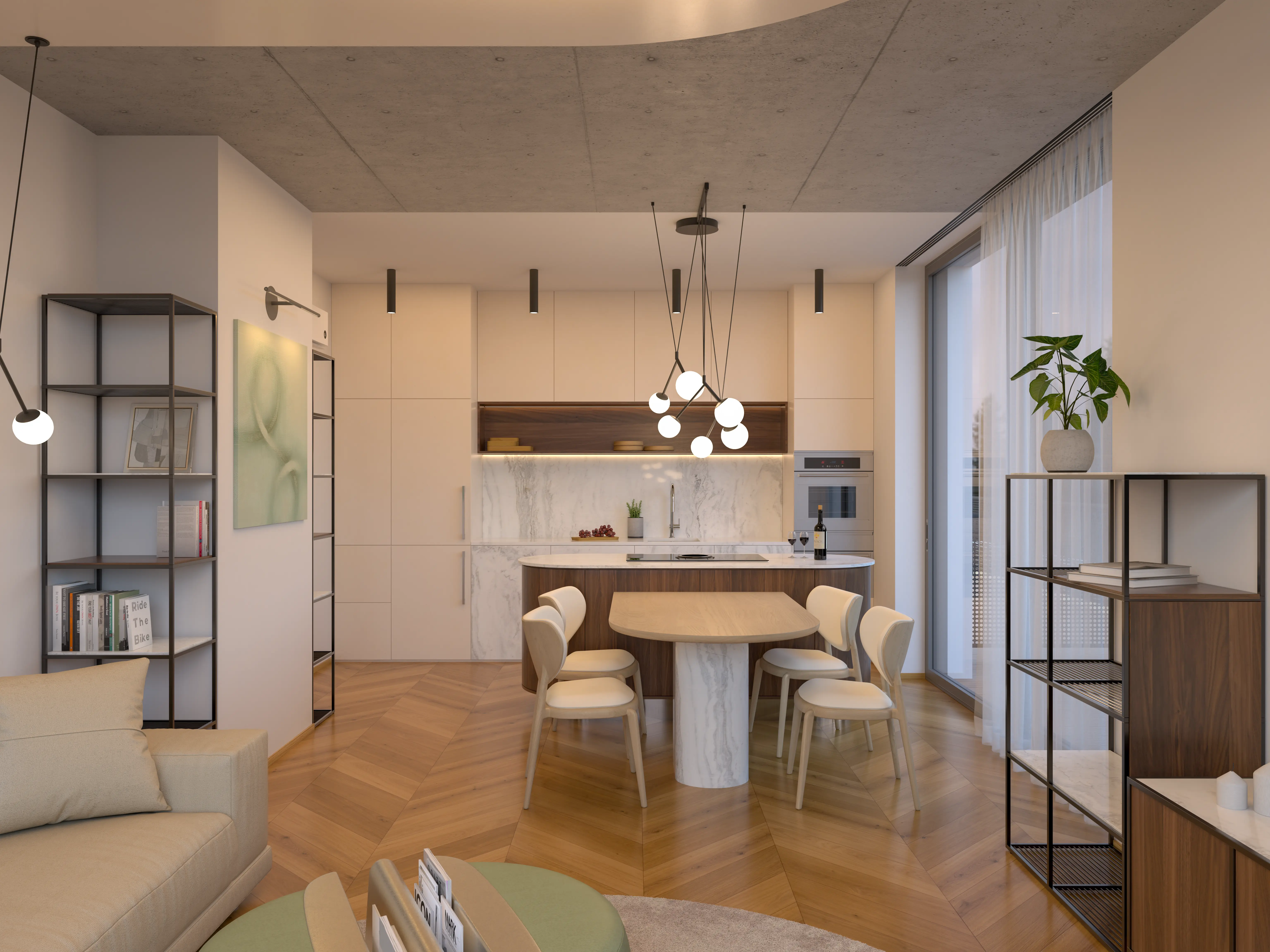 Kuchyně propojená s obývacím prostorem – byt 3+KK