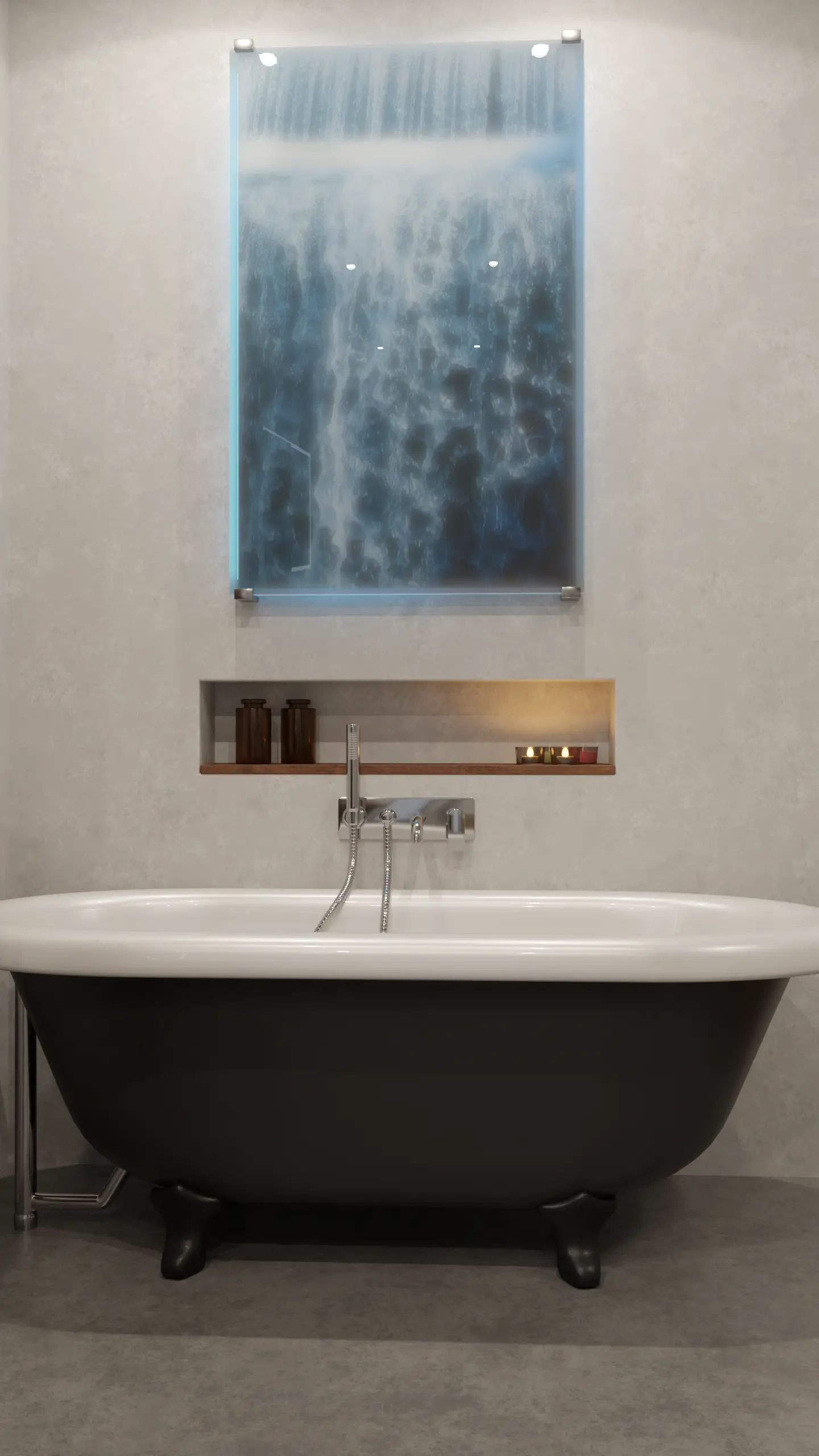 Celkový pohled na moderní koupelnu – vizualizace